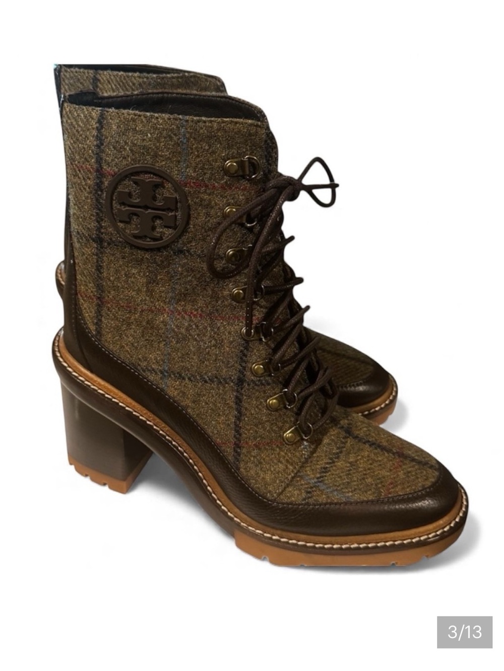 Tory Burch Miller Wool Lug Sole Hiker Booties Brown Ankle Boots Size 10